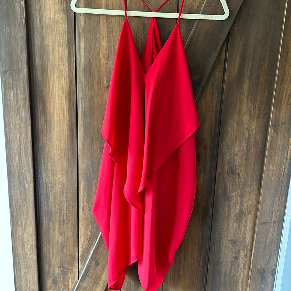 Red Draped Spaghetti-Strap Mini Dress